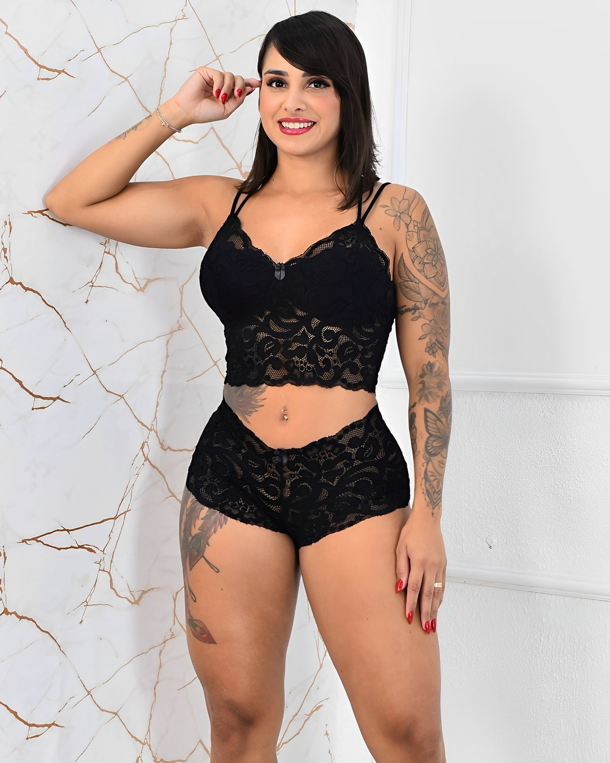 BabyDoll Letícia - Renda Preta, Sensual, Clássico e com Modelagem Perfeita - P ao GG