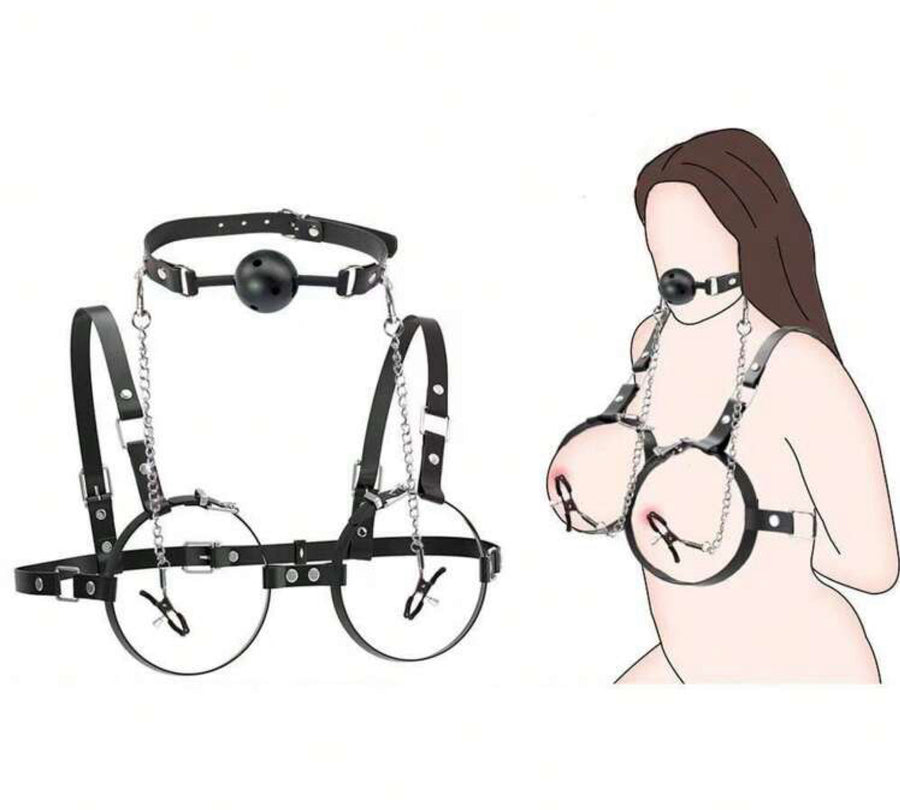 Conjunto Dominatrix com Corsete de Correntes e Mordaça de Bola