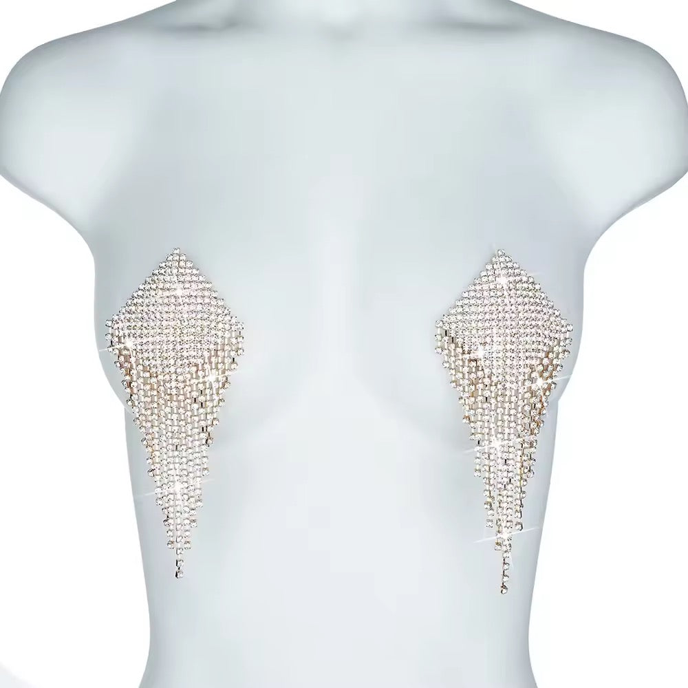 Tapa-Seios Gota de Cristal com Corpo de Strass - Luxo Máximo e Impacto Visual
