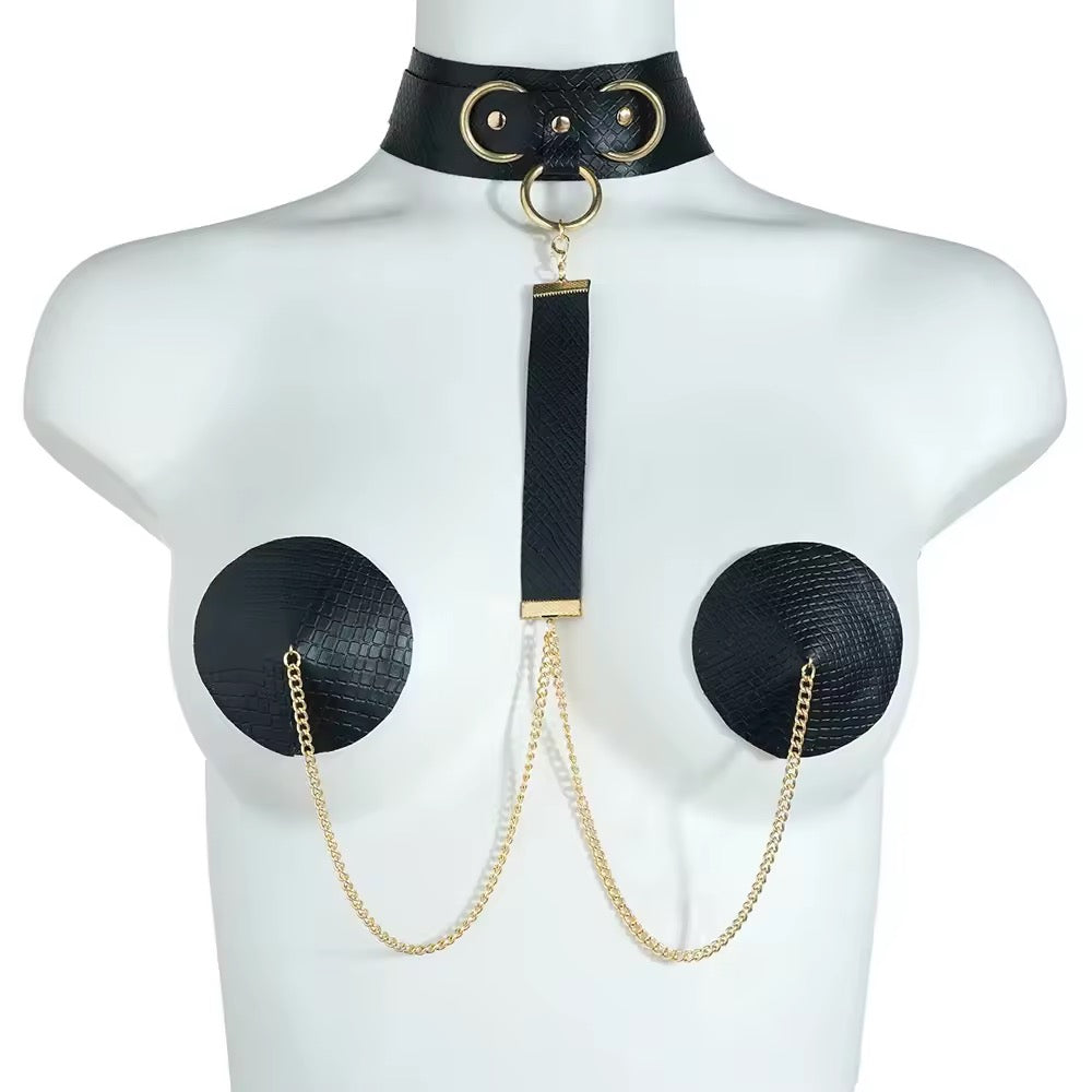 Tapa-Seios Black Snake com Gargantilha - Dominação e Sofisticação em Cada Corrente