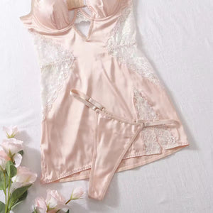 Camisola Rosé Angel - Acetinada com Renda e Detalhe Vazado