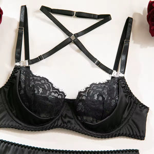 Lingerie Red Seduction - Com Saia de Cetim, Ligas e Fio Dental Regulável
