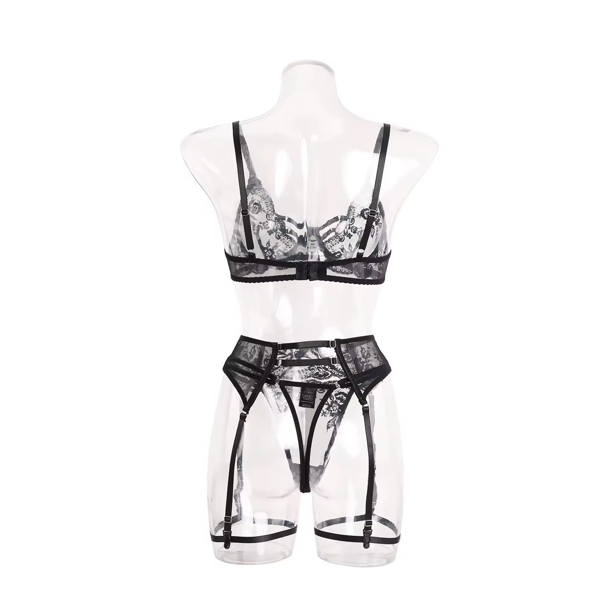 Lingerie Black Secret - Renda Floral com Strappy e Cinta-Liga