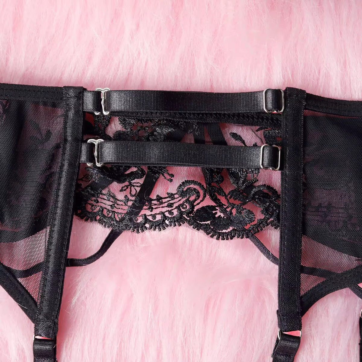 Lingerie Black Secret - Renda Floral com Strappy e Cinta-Liga