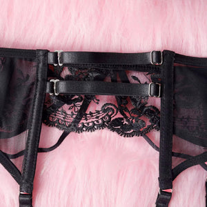 Lingerie Black Secret - Renda Floral com Strappy e Cinta-Liga
