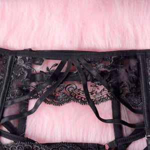 Lingerie Black Secret - Renda Floral com Strappy e Cinta-Liga