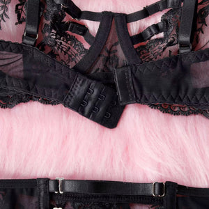 Lingerie Black Secret - Renda Floral com Strappy e Cinta-Liga