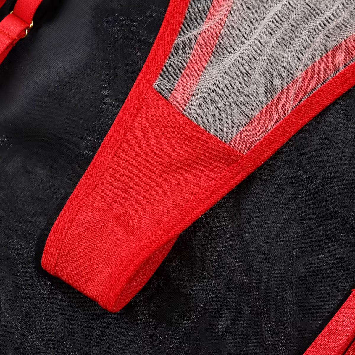 Lingerie Red Desire Transparente - Com Cinta-Liga e Luvas