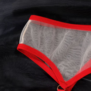 Lingerie Red Desire Transparente - Com Cinta-Liga e Luvas