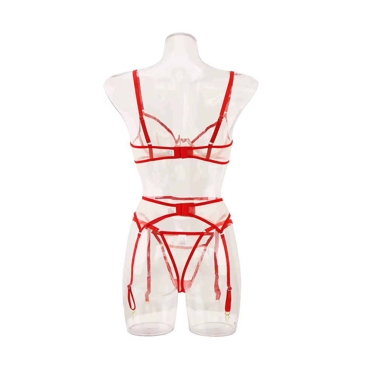 Lingerie Red Desire Transparente - Com Cinta-Liga e Luvas