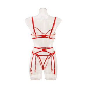 Lingerie Red Desire Transparente - Com Cinta-Liga e Luvas