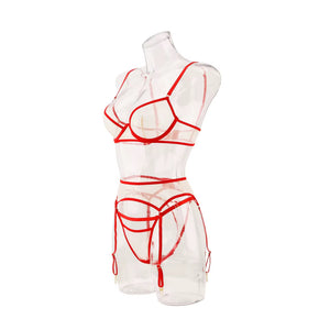 Lingerie Red Desire Transparente - Com Cinta-Liga e Luvas