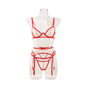 Lingerie Red Desire Transparente - Com Cinta-Liga e Luvas