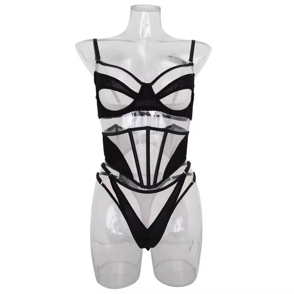 Lingerie Black Sculpt com Transparência e Cintura Alta | Com Aro, Sem Bojo