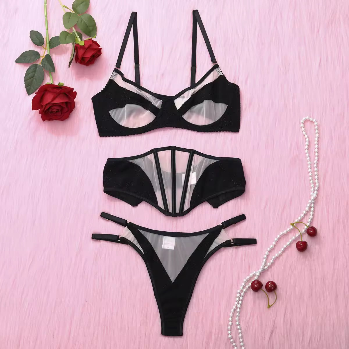 Lingerie Black Sculpt com Transparência e Cintura Alta | Com Aro, Sem Bojo