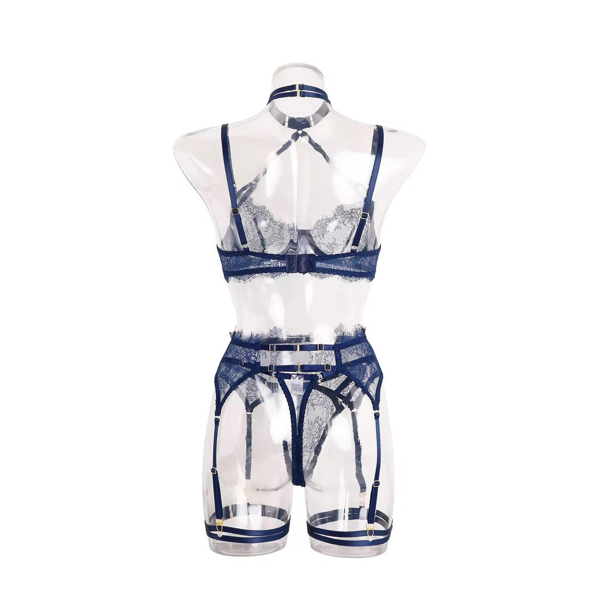 Lingerie Midnight Lace - Renda Preta com Harness e Cinta-Liga | Com Aro, Sem Bojo