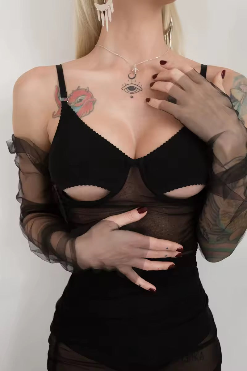 Vestido Transparente Sensual + Sutiã Recorte Underboob