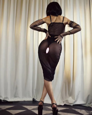Vestido Transparente Sensual + Sutiã Recorte Underboob