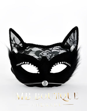 Máscara Gato Selvagem - Renda, Pelúcia e Strass