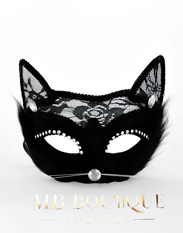 Máscara Gato Selvagem - Renda, Pelúcia e Strass