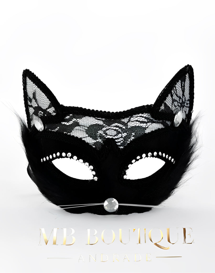 Máscara Gato Selvagem - Renda, Pelúcia e Strass