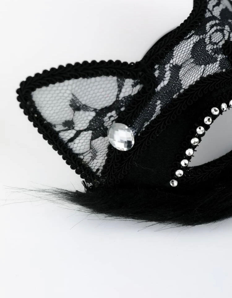 Máscara Gato Selvagem - Renda, Pelúcia e Strass