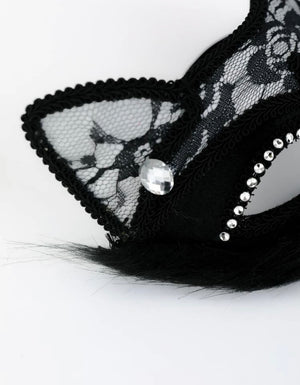 Máscara Gato Selvagem - Renda, Pelúcia e Strass