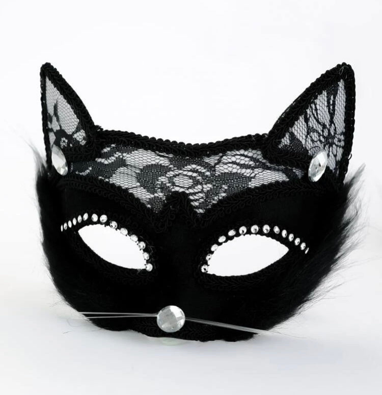 Máscara Gato Selvagem - Renda, Pelúcia e Strass