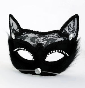 Máscara Gato Selvagem - Renda, Pelúcia e Strass