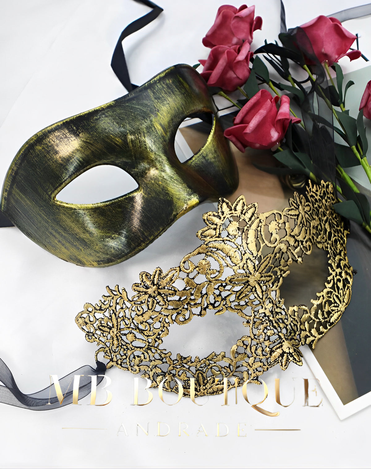 Kit Máscaras Duo Fantasia - Máscara Masculina + Feminina Dourada