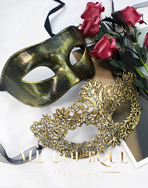 Kit Máscaras Duo Fantasia - Máscara Masculina + Feminina Dourada