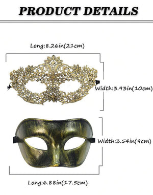 Kit Máscaras Duo Fantasia - Máscara Masculina + Feminina Dourada
