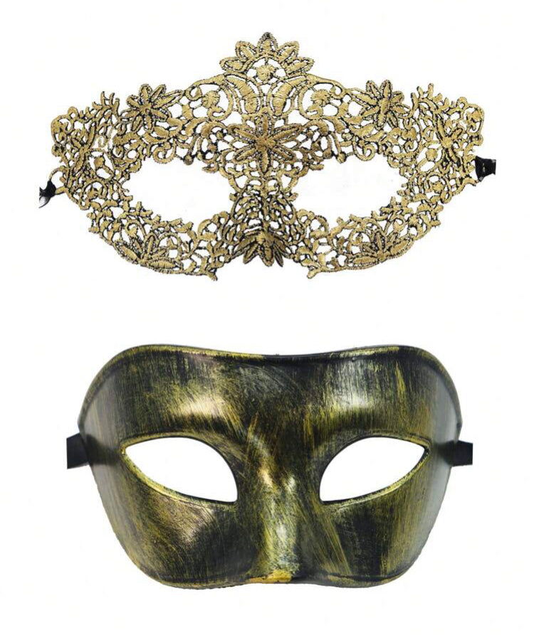 Kit Máscaras Duo Fantasia - Máscara Masculina + Feminina Dourada
