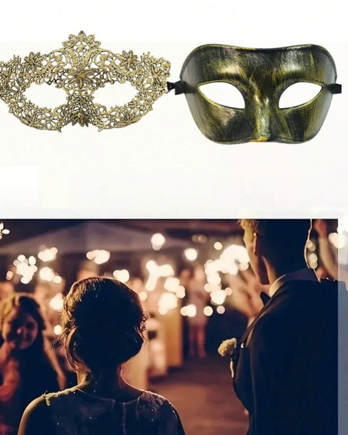 Kit Máscaras Duo Fantasia - Máscara Masculina + Feminina Dourada