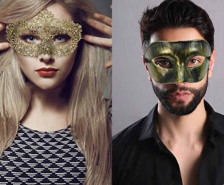 Kit Máscaras Duo Fantasia - Máscara Masculina + Feminina Dourada