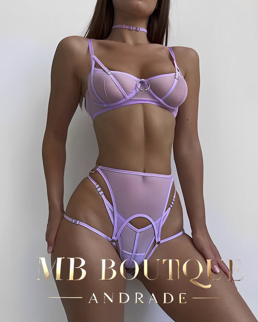 Lingerie Lilás com Recortes Modernos - Delicadeza com design autêntico