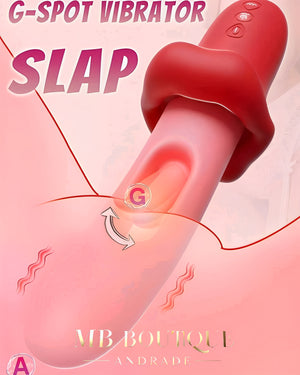 Vibrador rosa com corpo curvo e extensão em forma de língua