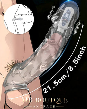 Extensor transparente com anel na base e indicação de comprimento