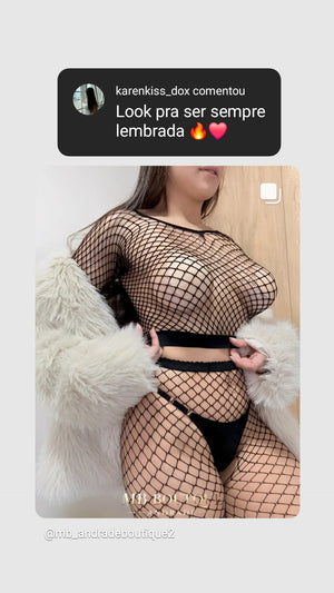 Conjunto Arrastão Preto Sexy - Lingerie Transparente Feminina, Fantasia Sensual e Roupas Ousadas