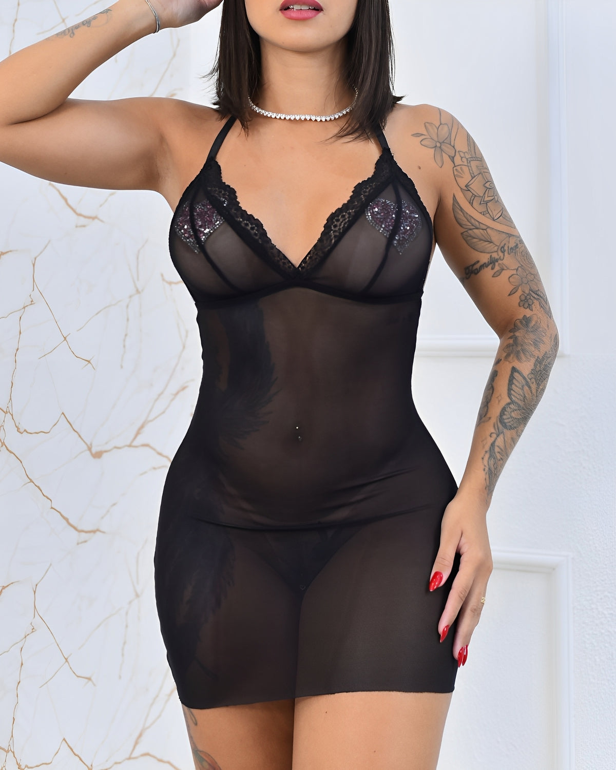 Camisola Maria Fernanda - Tule com Detalhes em Pérola (P ao GG)