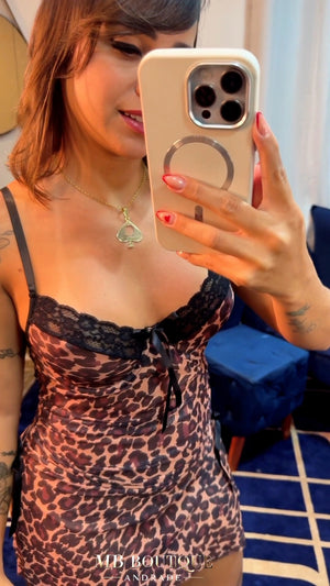 Camisola Sensual Animal Print com Renda (P ao GG)