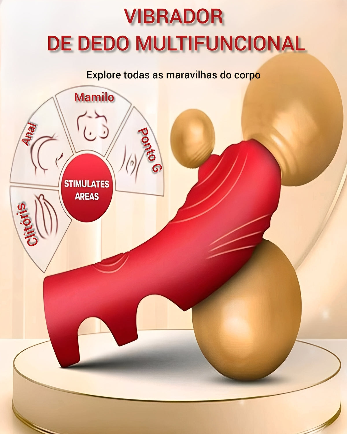 Vibrador de Dedo Multiuso em Silicone Vermelho - Estimulador Clitoriano, Anal e Ponto G Recarregável