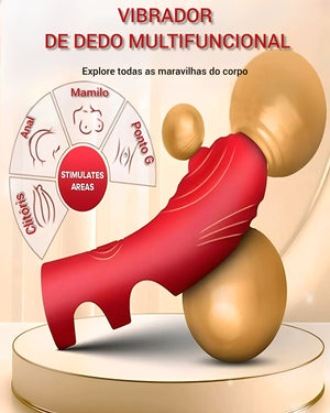 Vibrador de Dedo Multiuso em Silicone Vermelho - Estimulador Clitoriano, Anal e Ponto G Recarregável