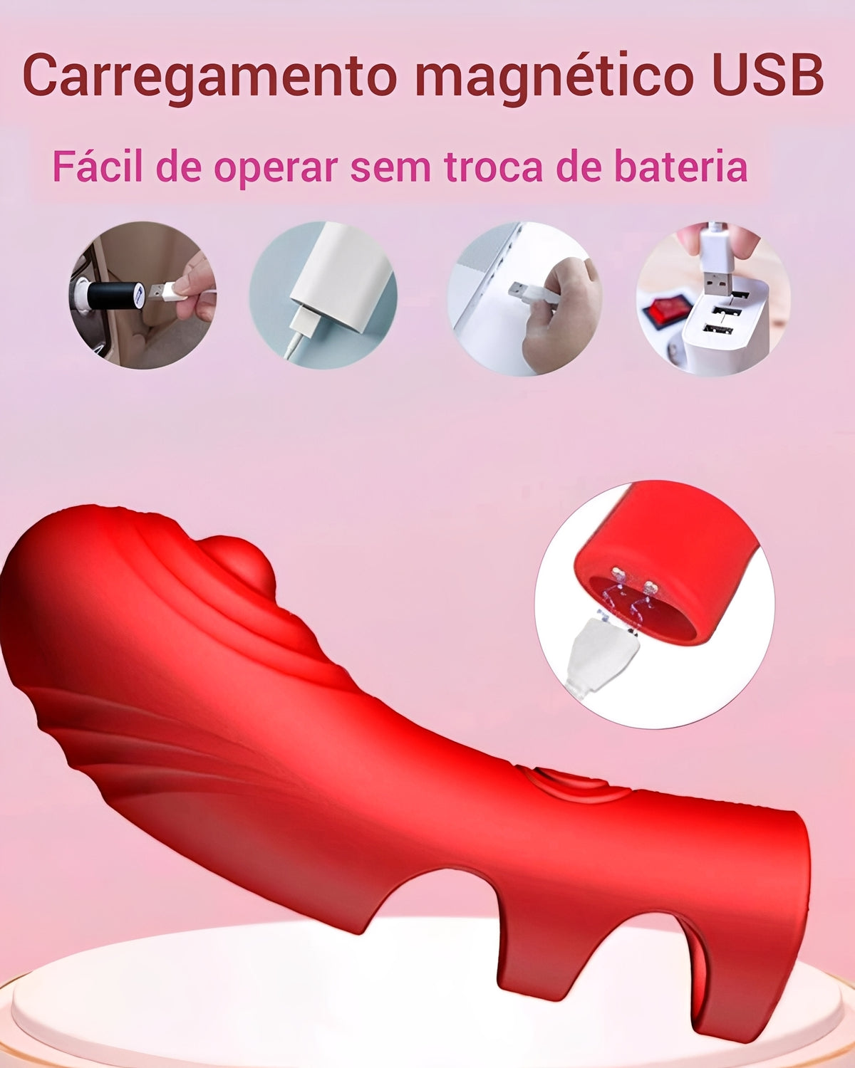 Vibrador de Dedo Multiuso em Silicone Vermelho - Estimulador Clitoriano, Anal e Ponto G Recarregável