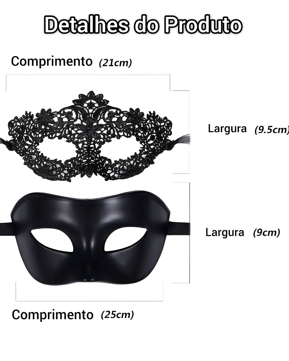 Kit 2 Máscaras Venezianas Pretas para Casal - Baile de Máscaras, Fantasia Elegante e Sedutora
