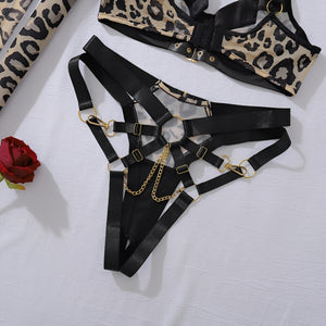 Fantasia de Onça Sexy com Máscara, Cauda e Conjunto Lingerie Animal Print