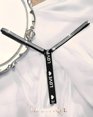 Calcinha Fio Dental Preta com Elástico LOVE em Brilho