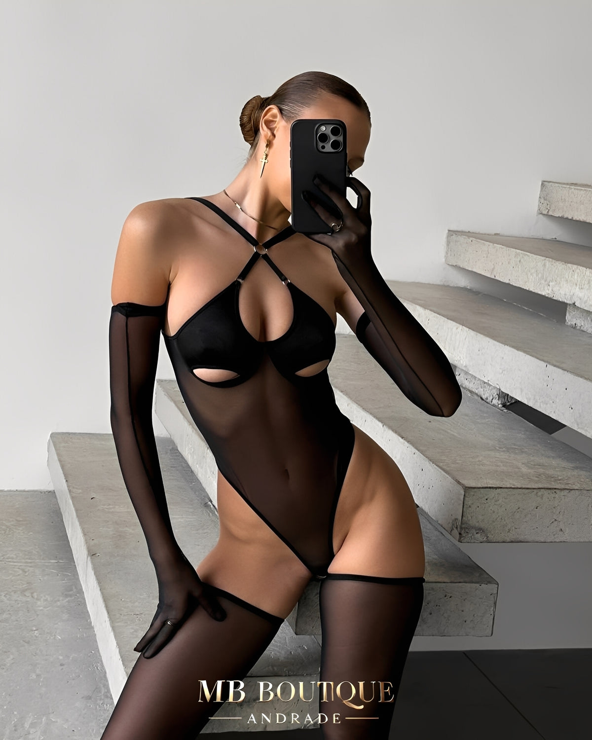 Body Preto em Tule Transparente com Aro - Lingerie Feminina e