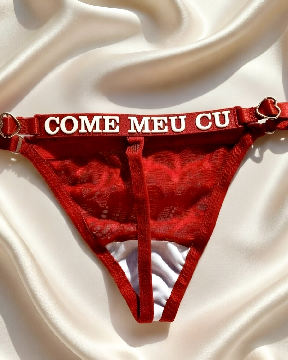 Calcinha Fio Dental Feminina em Renda com Regulagem Preta ou Vermelha - P ao GG