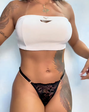 Calcinha Fio Dental Feminina em Renda com Regulagem Preta ou Vermelha - P ao GG